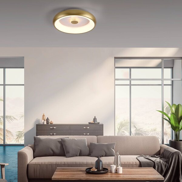 JUST LIGHT. GmbH Stropní svítidlo Vertigo LED, Ø 46,5 cm, mosaz, stmívatelný, Mosaz / zlato, Obývací pokoj / jídelna, kov, Moderní