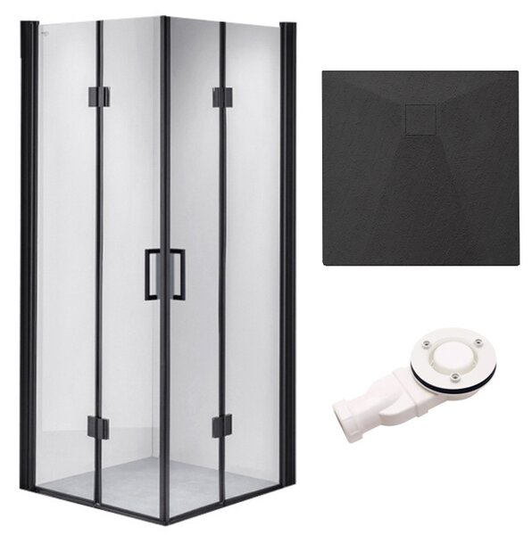 BPS-koupelny Čtvercový sprchový kout HYD-SK05B 90x90 černá/transparent + vanička HYD-SSV-RIKO černá