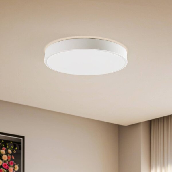 Lindby Smart LED stropní svítidlo Innes bílé Ø 38 cm RGB Tuya, stmívatelný, Bílá / opál, Obývací pokoj / jídelna, kov, Moderní