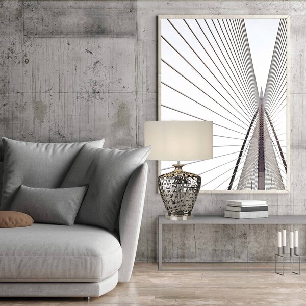 Searchlight Stolní lampa Network Large oválné stínidlo textil, Chrom / stříbro, Obývací pokoj / jídelna, kov, Moderní