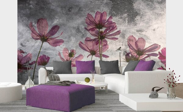 DIMEX | Vliesová fototapeta Abstrakt fialové květy MS-5-0363 | 375 x 250 cm| fialová, vícebarevná, šedá
