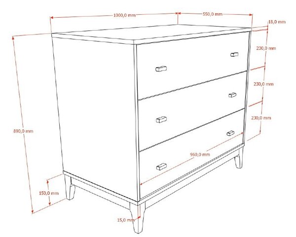 Komoda v dekoru ořechu v tmavě přírodní barvě 100x89x55 cm Ilyas – Vipack