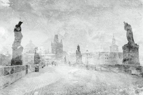 DIMEX | Vliesová fototapeta Abstrakt Karlův most II. MS-5-0372 | 375 x 250 cm| šedá