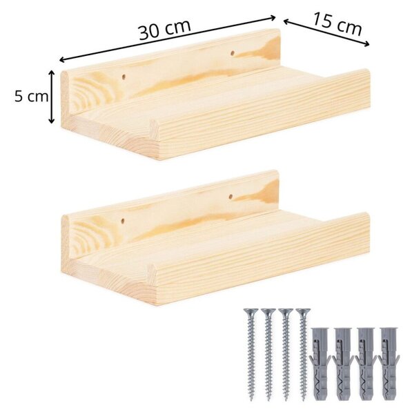 Police na zeď 2ks 30x15 cm SPRINGOS WF0010 přírodní