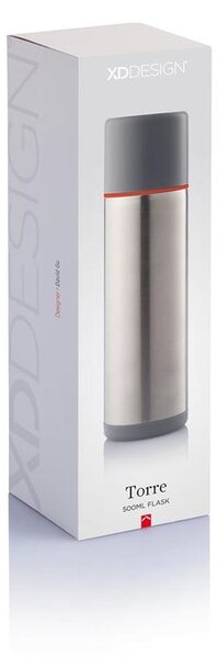 Termoska Torre, 500ml, XD Design, šedá/červený proužek