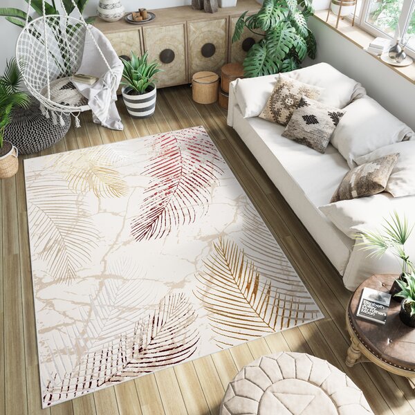 Makro Abra Kusový koberec GOLDEN NA37F Listí Moderní krémový Rozměr: 80x150 cm
