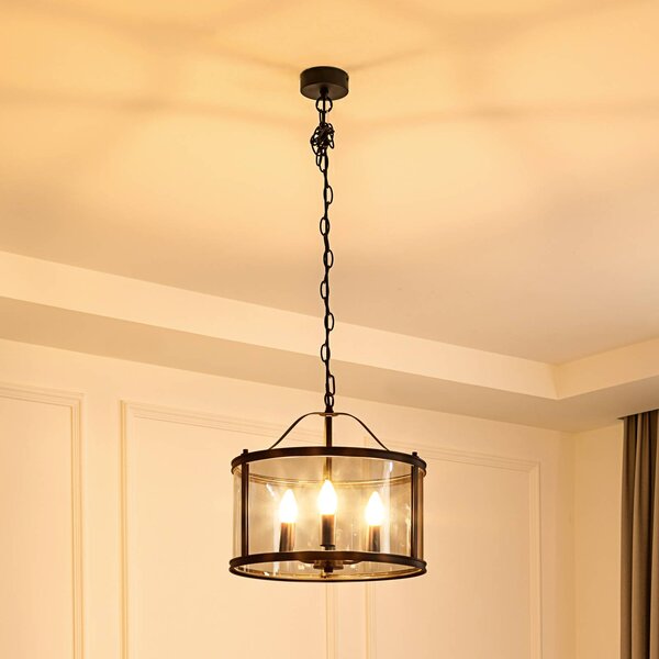 Lucande Závěsné svítidlo Eryk, Ø 40 cm, černá, sklo, 3 světla, stmívatelný, Černá, Obývací pokoj / jídelna, kov, Industriální design