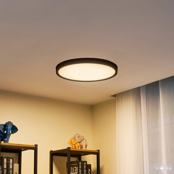 Lindby Stropní svítidlo Smart LED Pravin, Ø 50 cm, černé, stmívatelný, Černá, Obývací pokoj / jídelna, Plast, Moderní