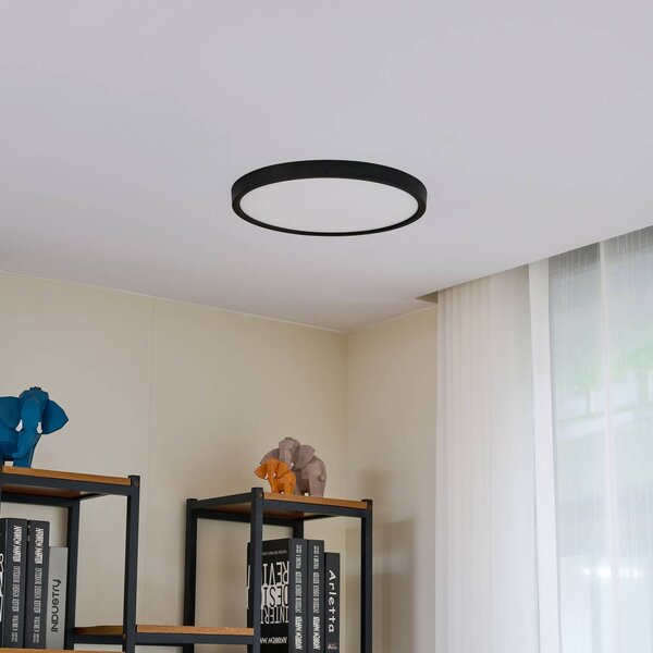 Lindby LED stropní svítidlo Pravin, Ø 40 cm, 3 000 K, černé, Černá, Obývací pokoj / jídelna, Plast, Moderní
