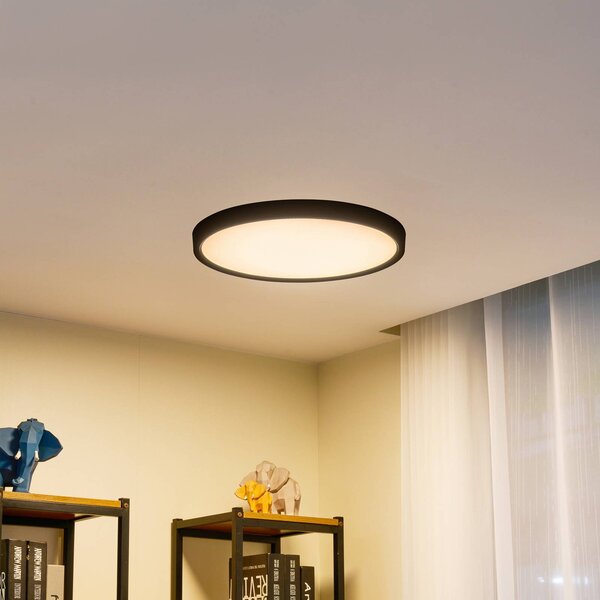 Lindby LED stropní svítidlo Pravin, Ø 50 cm, černé, Černá, Obývací pokoj / jídelna, Plast, Moderní