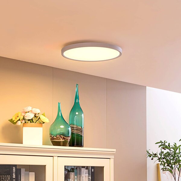 Lindby Smart LED stropní svítidlo Denora, bílé, RGB, Tuya, stmívatelný, Bílá / opál, Obývací pokoj / jídelna, Plast, Moderní
