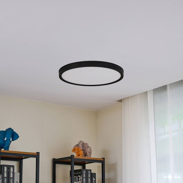 Lindby LED stropní svítidlo Pravin, Ø 50 cm, černé, Černá, Obývací pokoj / jídelna, Plast, Moderní