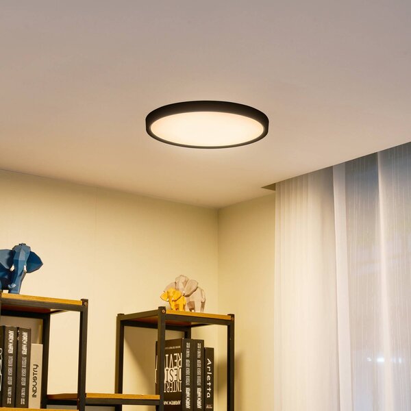 Lindby LED stropní svítidlo Pravin, Ø 40 cm, 3 000 K, černé, Černá, Obývací pokoj / jídelna, Plast, Moderní