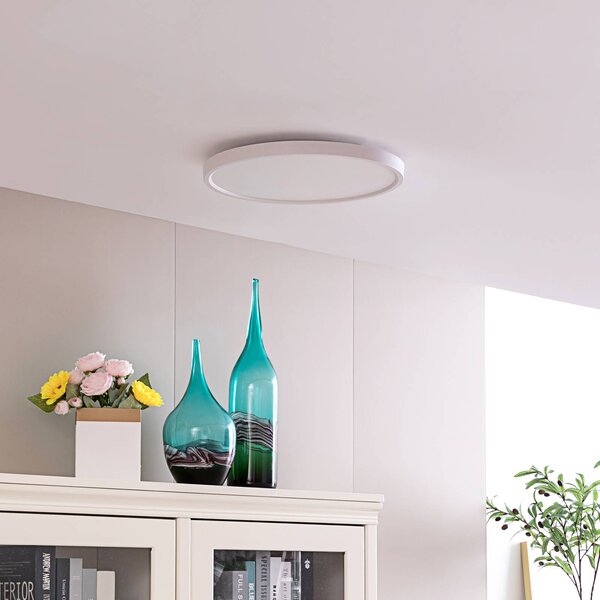 Lindby Smart LED stropní svítidlo Denora, bílé, RGB, Tuya, stmívatelný, Bílá / opál, Obývací pokoj / jídelna, Plast, Moderní