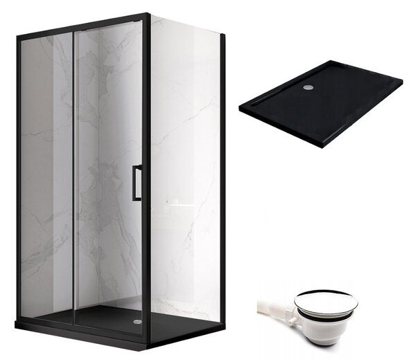 BPS-koupelny Obdélníkový sprchový kout HYD-OK103A 100x80 černý/transparent + vanička HYD-OSV-ST03A černá