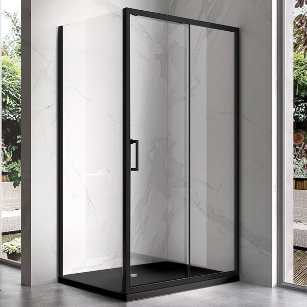 BPS-koupelny Obdélníkový sprchový kout HYD-OK103A 100x80 černý/transparent + vanička HYD-OSV-SXL03C černá