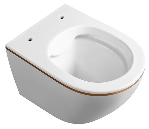 BPS-koupelny Závěsná WC mísa se SoftClose sedátkem HYD-4148, bílá/zlatý proužek