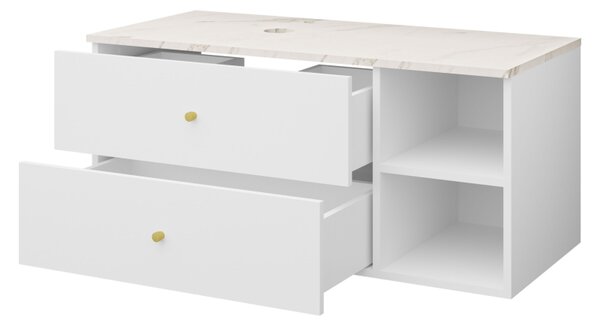 Koupelnová skříňka pod umyvadlo Kiegi, Barva: bilé drážky / bilá matná + mramor bianco, Sifon k umyvadlu: ne, Umyvadlo: ne 5903211318504