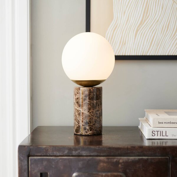 Nordlux Stolní lampa Lilly Marble, hnědá barva, sklo, mramor, výška 29 cm, Hnědá / rez, Obývací pokoj / jídelna, Kámen
