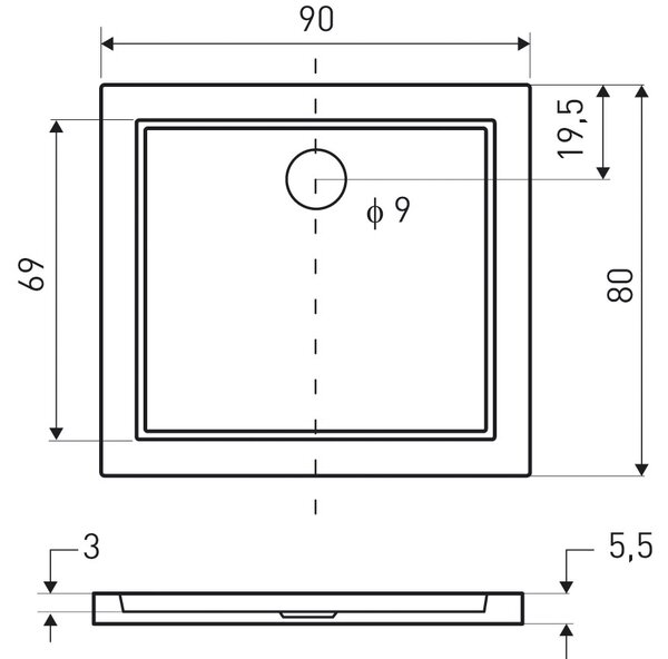 Novoterm Obdélníková akrylátová sprchová vanička NV-Oskar 90x80 cm, bílá