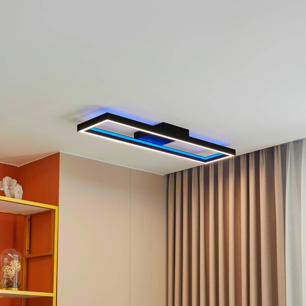 Lucande Stropní svítidlo Smart LED Tjado, 100 cm, černá, RGBW, stmívatelný, Černá, Obývací pokoj / jídelna, kov, Moderní
