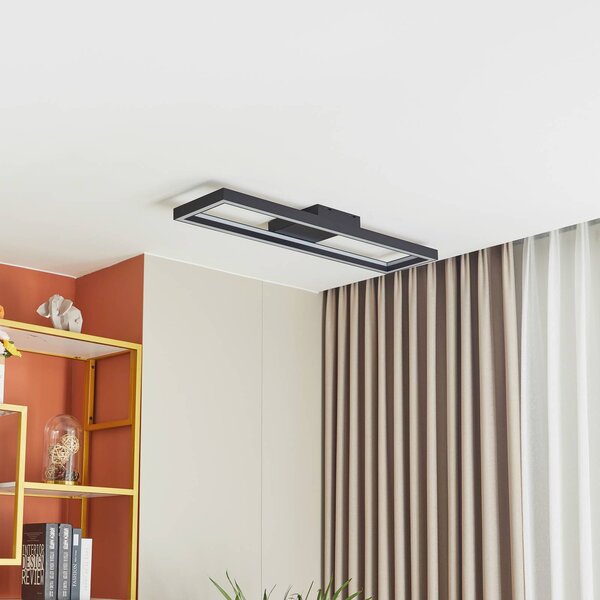 Lucande Stropní svítidlo Smart LED Tjado, 100 cm, černá, RGBW, stmívatelný, Černá, Obývací pokoj / jídelna, kov, Moderní