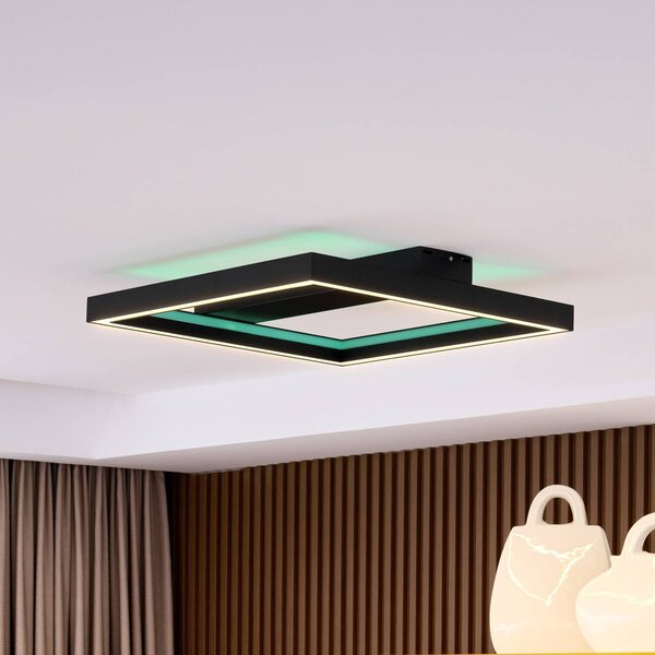 Lucande Stropní svítidlo Smart LED Tjado, 50 cm, černé, RGBW, stmívatelný, Černá, Obývací pokoj / jídelna, kov, Moderní