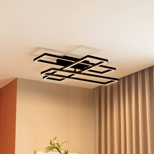 Lucande Stropní svítidlo LED Tjado, délka 94 cm, černá barva, kov, stmívatelný, Černá, Obývací pokoj / jídelna, kov, Moderní