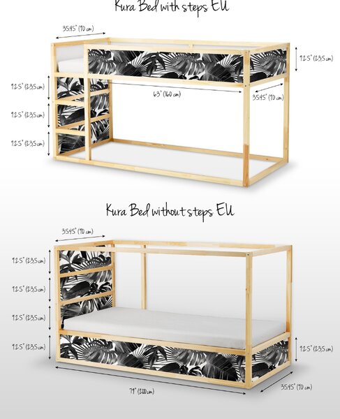 Samolepky Ikea Kura Bed Černá a bílá tropická houštička