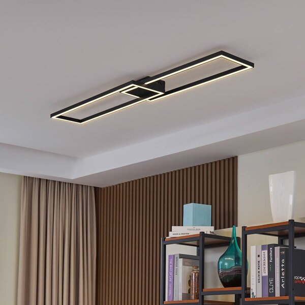 Lucande Stropní svítidlo LED Tjado, délka 120 cm, černá barva, kov, stmívatelný, Černá, Obývací pokoj / jídelna, kov, Moderní