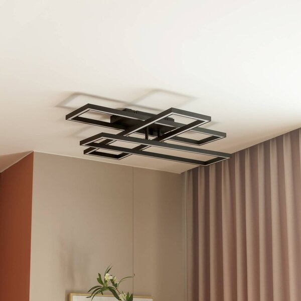 Lucande Stropní svítidlo LED Tjado, délka 94 cm, černá barva, kov, stmívatelný, Černá, Obývací pokoj / jídelna, kov, Moderní