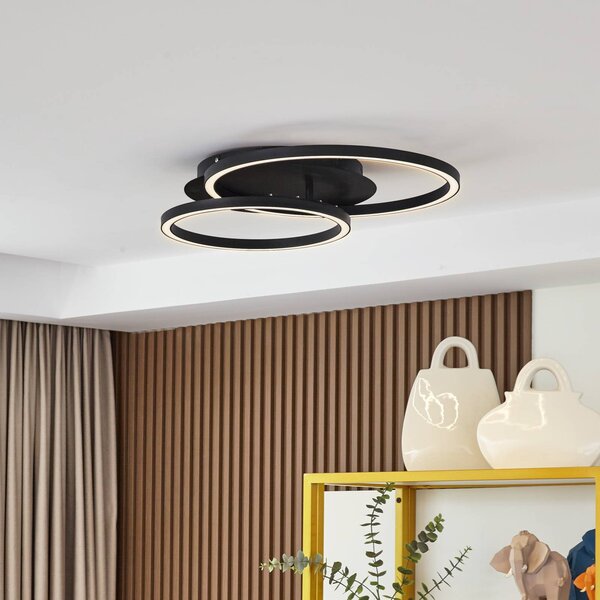 Lucande Stropní svítidlo LED Tjado, délka 62 cm, černá barva, kov, stmívatelný, Černá, Obývací pokoj / jídelna, kov, Moderní