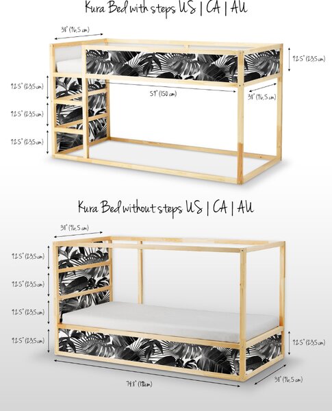 Samolepky Ikea Kura Bed Černá a bílá tropická houštička
