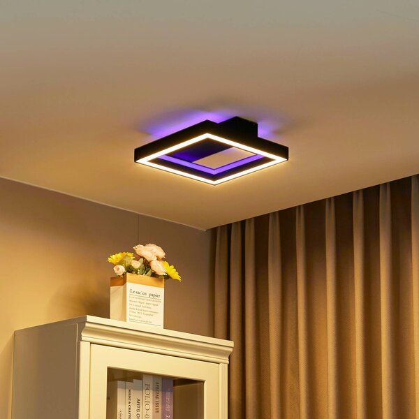 Lucande Stropní svítidlo Smart LED Tjado, 30 cm, černá, RGBW, stmívatelný, Černá, Obývací pokoj / jídelna, kov, Moderní