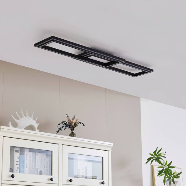 Lucande Stropní svítidlo Smart LED Tjado 115 cm černé RGB, stmívatelný, Černá, Obývací pokoj / jídelna, kov, Moderní