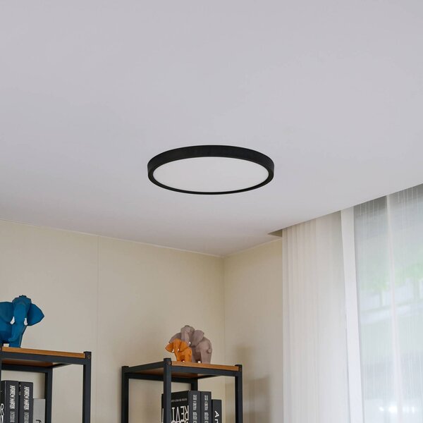 Lindby Smart LED stropní svítidlo Pravin, Ø 40 cm, černé, stmívatelný, Černá, Obývací pokoj / jídelna, Plast, Moderní