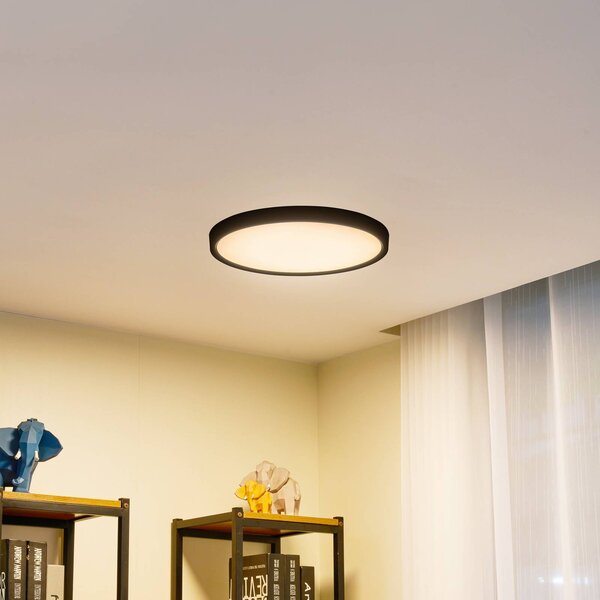 Lindby Smart LED stropní svítidlo Pravin, Ø 40 cm, černé, stmívatelný, Černá, Obývací pokoj / jídelna, Plast, Moderní