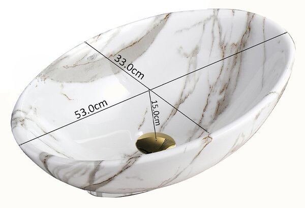 BPS-koupelny Keramické umyvadlo na desku HYD-LO-MAR1-530 53x33 cm, bílý mramor