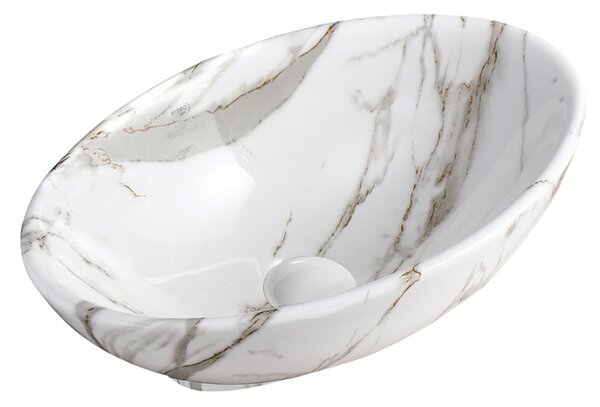 BPS-koupelny Keramické umyvadlo na desku HYD-LO-MAR1-530 53x33 cm, bílý mramor