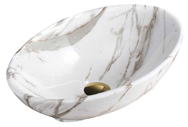 BPS-koupelny Keramické umyvadlo na desku HYD-LO-MAR1-530 53x33 cm, bílý mramor
