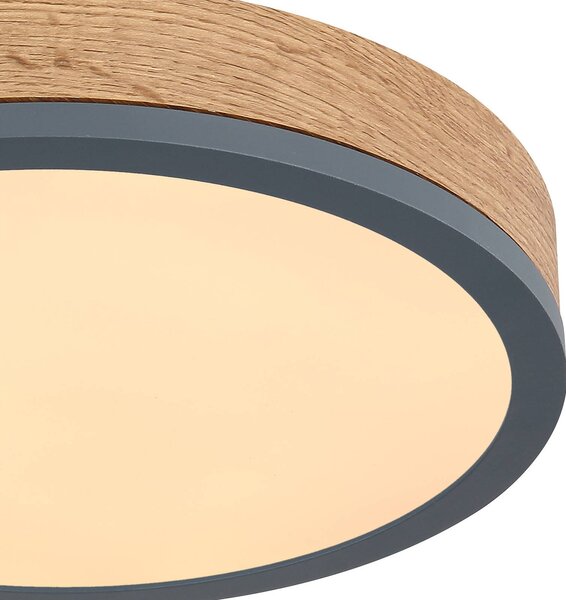 Globo LED stropní svítidlo Doro Ø 30 cm tmavé dřevo, grafitová barva, Černá, Obývací pokoj / jídelna, Dřevo, Moderní