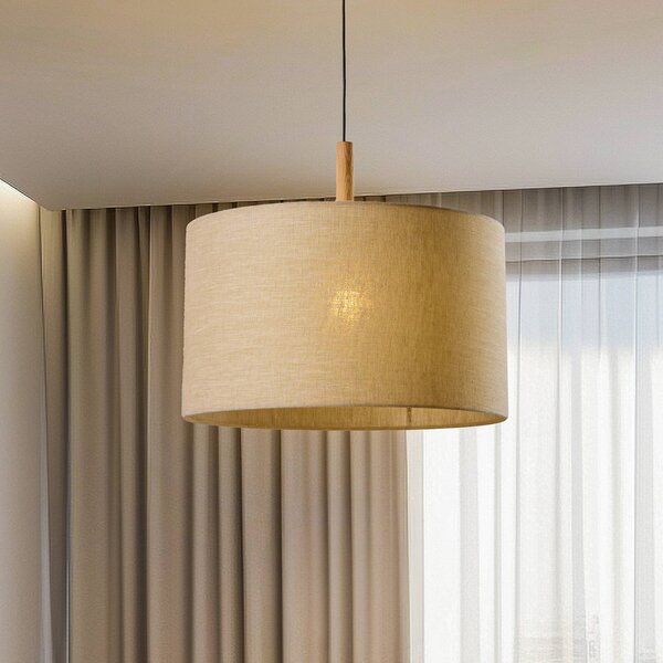 TK Lighting Závěsné světlo Deva Nature, jednoplamenné, textilní stínidlo, stmívatelný, Obývací pokoj / jídelna, Textil / tkanina / hedvábí, Skandinávský