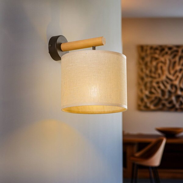 TK Lighting Nástěnné světlo Deva Nature, textil, dřevo, stmívatelný, Světlé dřevo, Obývací pokoj / jídelna, Dřevo, Skandinávský