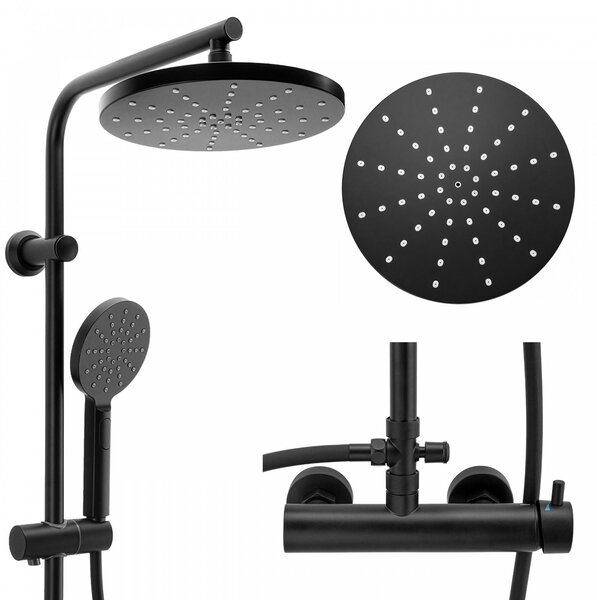 Erga Dubaj, sprchový set s baterií a hlavovou sprchou 23 cm, černá matná, ERG-YKA-BP.DUBAJ23-BLK