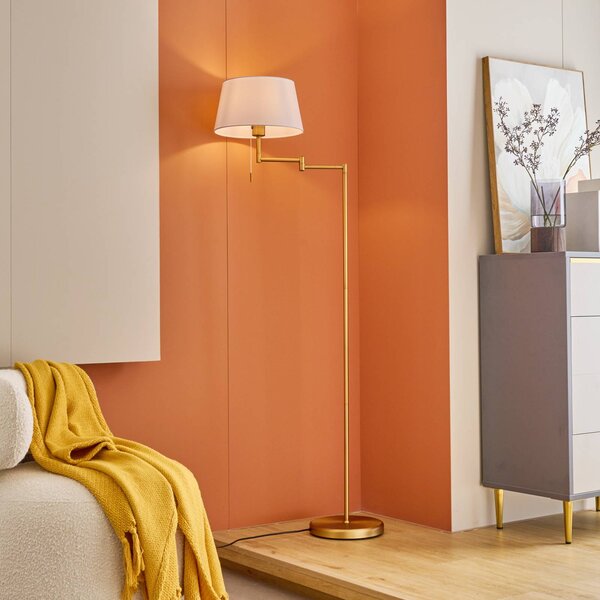 Lindby Ismene stojací lampa s otočným ramenem, Bronz / starožitná mosaz, Obývací pokoj / jídelna, kov