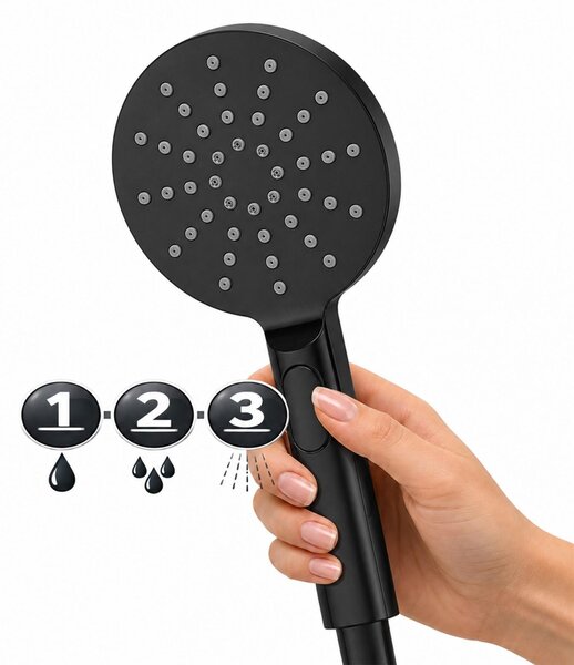 Erga Dubaj, sprchový set s baterií a hlavovou sprchou 23 cm, černá matná, ERG-YKA-BP.DUBAJ23-BLK