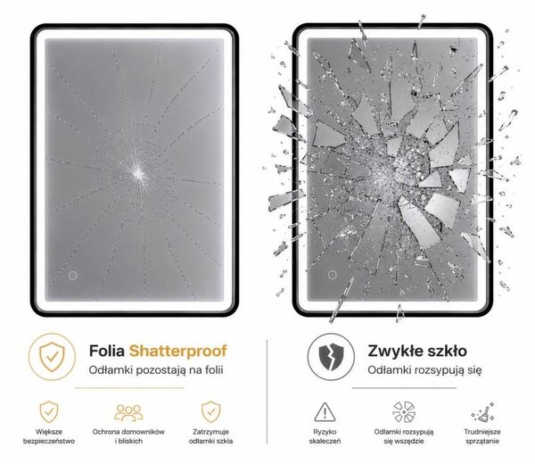 Erga Sari, LED zrcadlo v černém rámu s vyhříváním a dotykovým ovládáním, 80 × 60 cm, černá matná, ERG-YKA-MR.SARI-BLK-60X80
