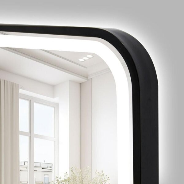Erga Sari, LED zrcadlo v černém rámu s vyhříváním a dotykovým ovládáním, 80 × 60 cm, černá matná, ERG-YKA-MR.SARI-BLK-60X80