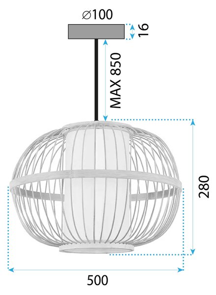 Toolight Natural, závěsné stropní svítidlo 50cm 1xE27 APP1632-1CP, přírodní hnědá-bílá, OSW-05144