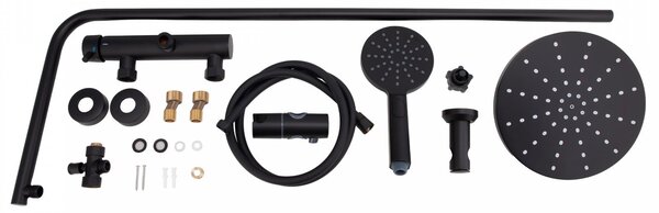Erga Dubaj, sprchový set s baterií a hlavovou sprchou 23 cm, černá matná, ERG-YKA-BP.DUBAJ23-BLK